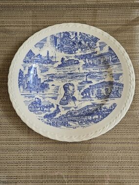 Vintage Vernon Kilns Brownsville Texas Souvenir Plate Blue Transferware